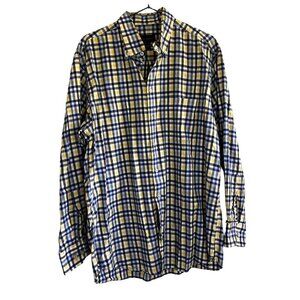 Scott Barber Colorful Blue Yellow Plaid Long Sleeve Button Up Casual Shirt